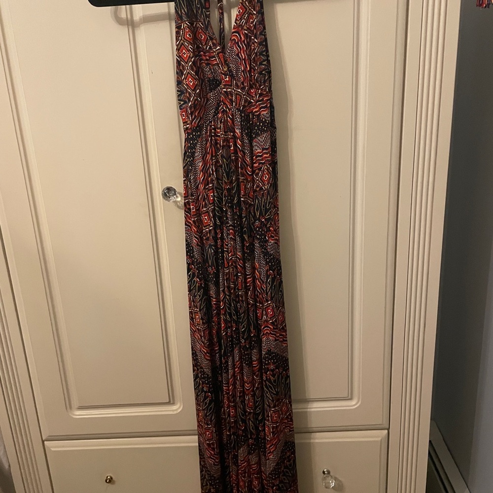 Veronica M Red and Black Geometric Maxi Dress